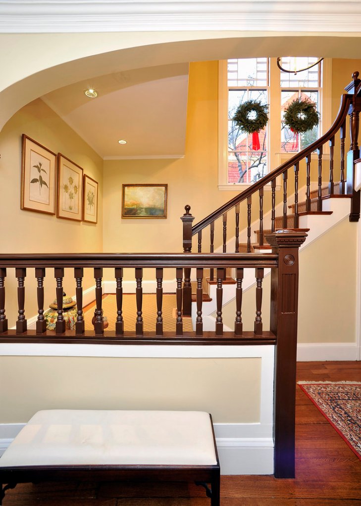 A beautiful refurbished stairway is in the John Calvin Stevens-designed home.