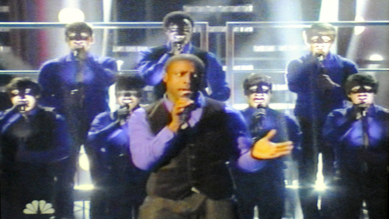 Michael Odokara-Okigbo of Portland and the Dartmouth Aires perform on the finale of NBC’s “The Sing-Off,” an a cappella competition, on Monday night.