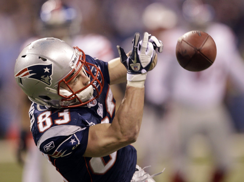 Wes Welker drops a pass that would have given the Patriots a first down when they were trying to run out the clock late in the fourth quarter.