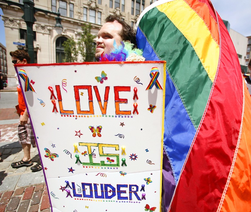 John Paschal of Sanford marches with Mainers United for Marriage during the Southern Maine Pride Parade and Festival on Congress Street in Portland on Saturday, June 16, 2012.