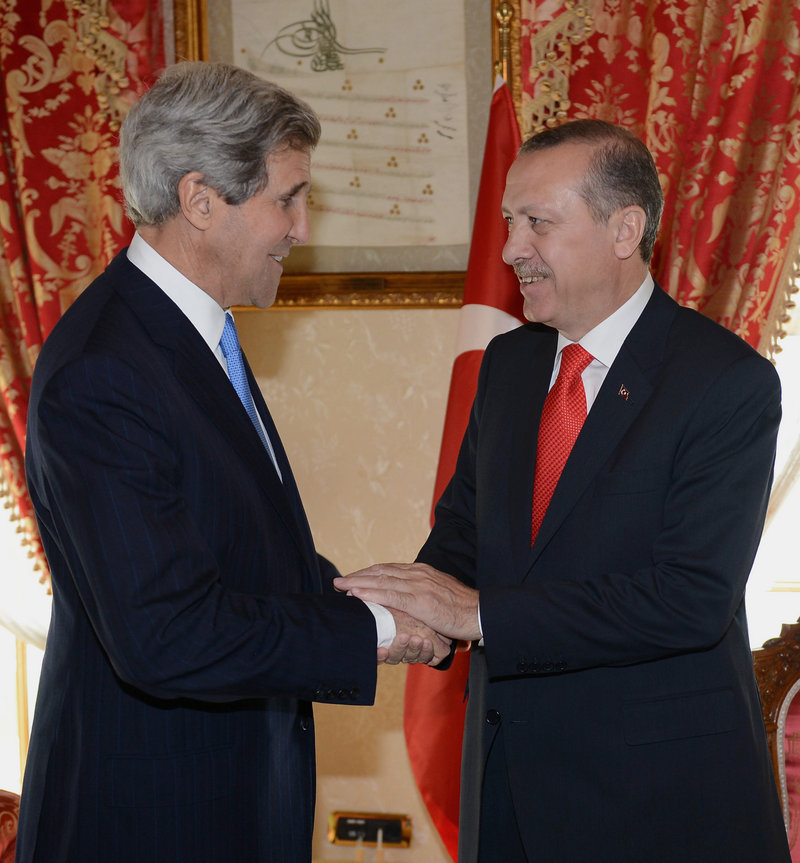 U.S. Secretary of State John Kerry meets with Turkish Prime Minister Recep Tayyip Erdogan in Istanbul on Sunday. The U.S. wants Turkey to restore a relationship with Israel.