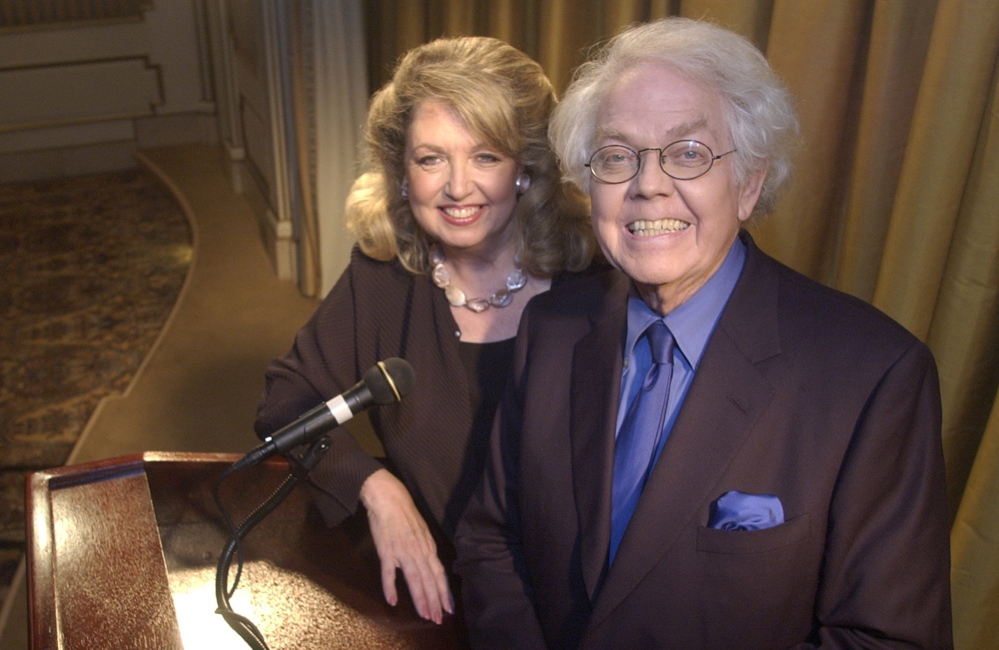 Stan Freberg and his wife, Hunter, are shown in 2003. His understated sense of ridicule can be seen in the comedy of George Carlin and in virtually every skit on “Saturday Night Live.”