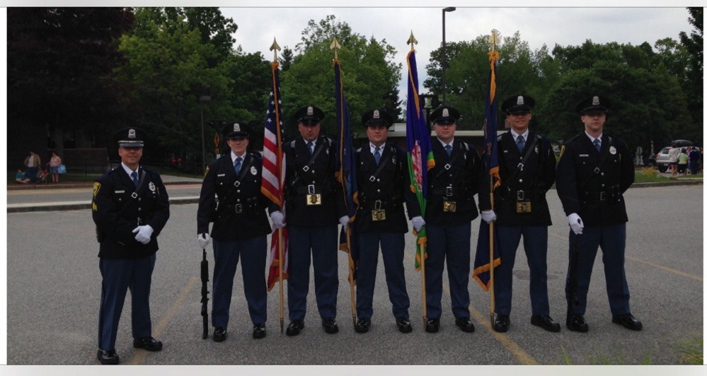 The Augusta Police Honor Guard, left to right, Sgt. Christian Behr, school resource officer Carly Wiggin, Officer Paul Doody, Detective Jesse Brann, Officer Chris Hutchings, Officer Anthony Drouin and Officer Zach Tobias.