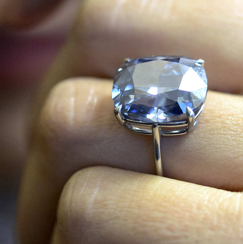 The rare Blue Moon Diamond is a 12.03 carat blue diamond. It is the largest cushion shaped fancy vivid blue diamond  ever to appear at auction.