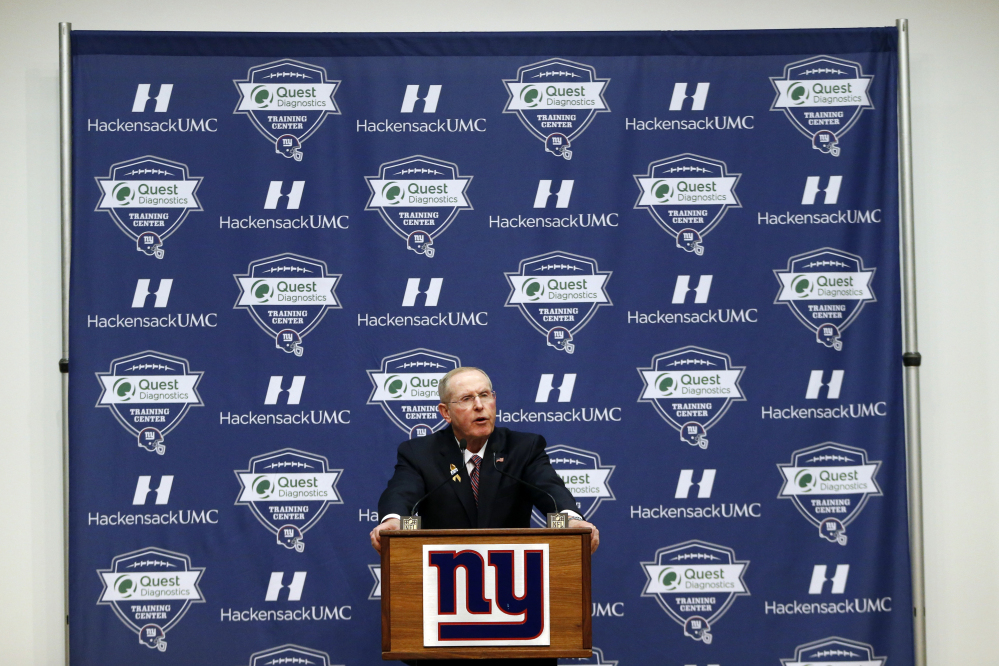 Former New York Giants head coach Tom Coughlin speaks during a news conference last week in East Rutherford, N.J.