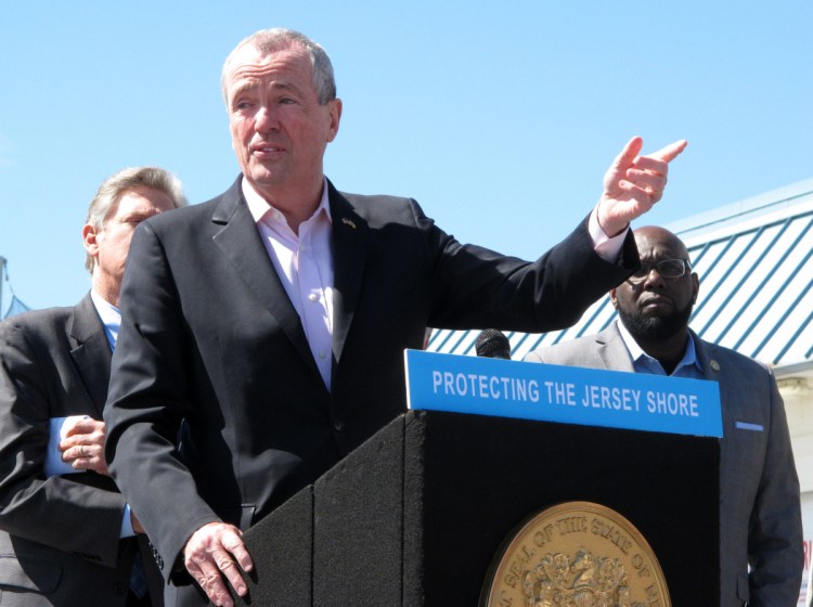 New Jersey Gov. Phil Murphy speaks at a press conference on the boardwalk in Point Pleasant Beach, N.J. on Friday.