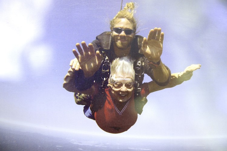 "I was smiling all the way down," Georgieanna McArthur said of her first time skydiving. McArthur jumped out of an airplane for her second time on Aug. 10 at the age of 79.