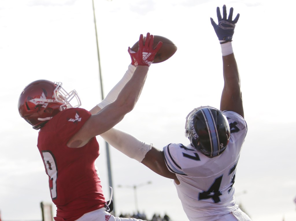 UMaine secondary putting the clamps down on top receivers