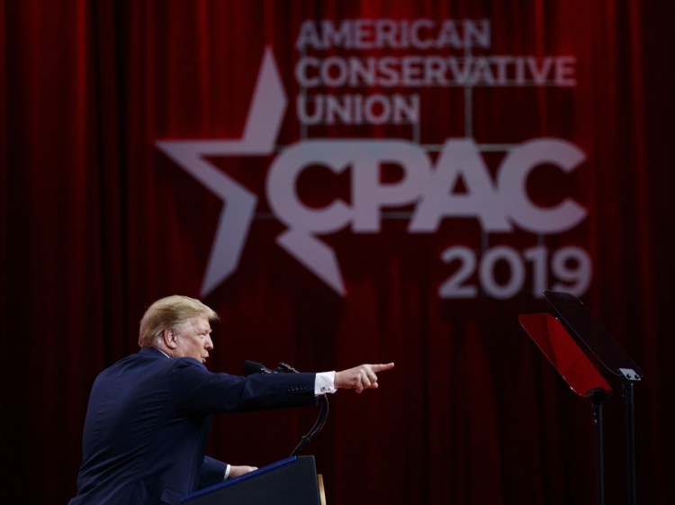 President Trump speaks at the Conservative Political Action Conference in Oxon Hill, Md., on Saturday.