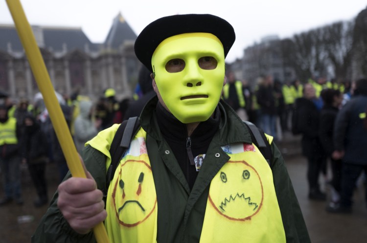 Yellow vest protesters gather in Lille, France, on Saturday. 