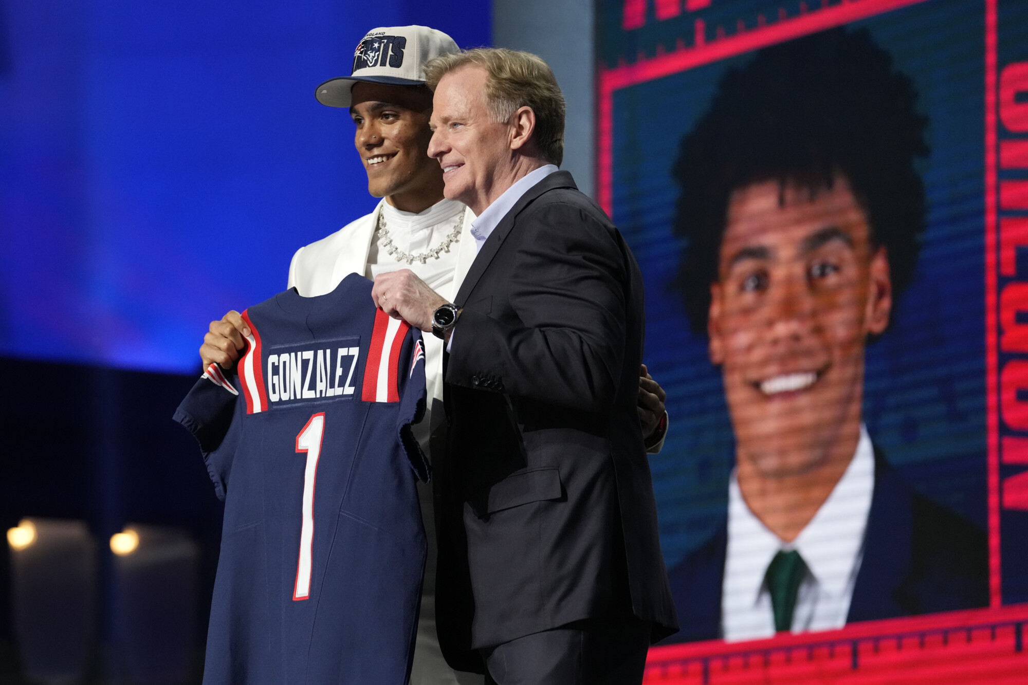 First look at top draft pick Christian Gonzalez in Patriots gear