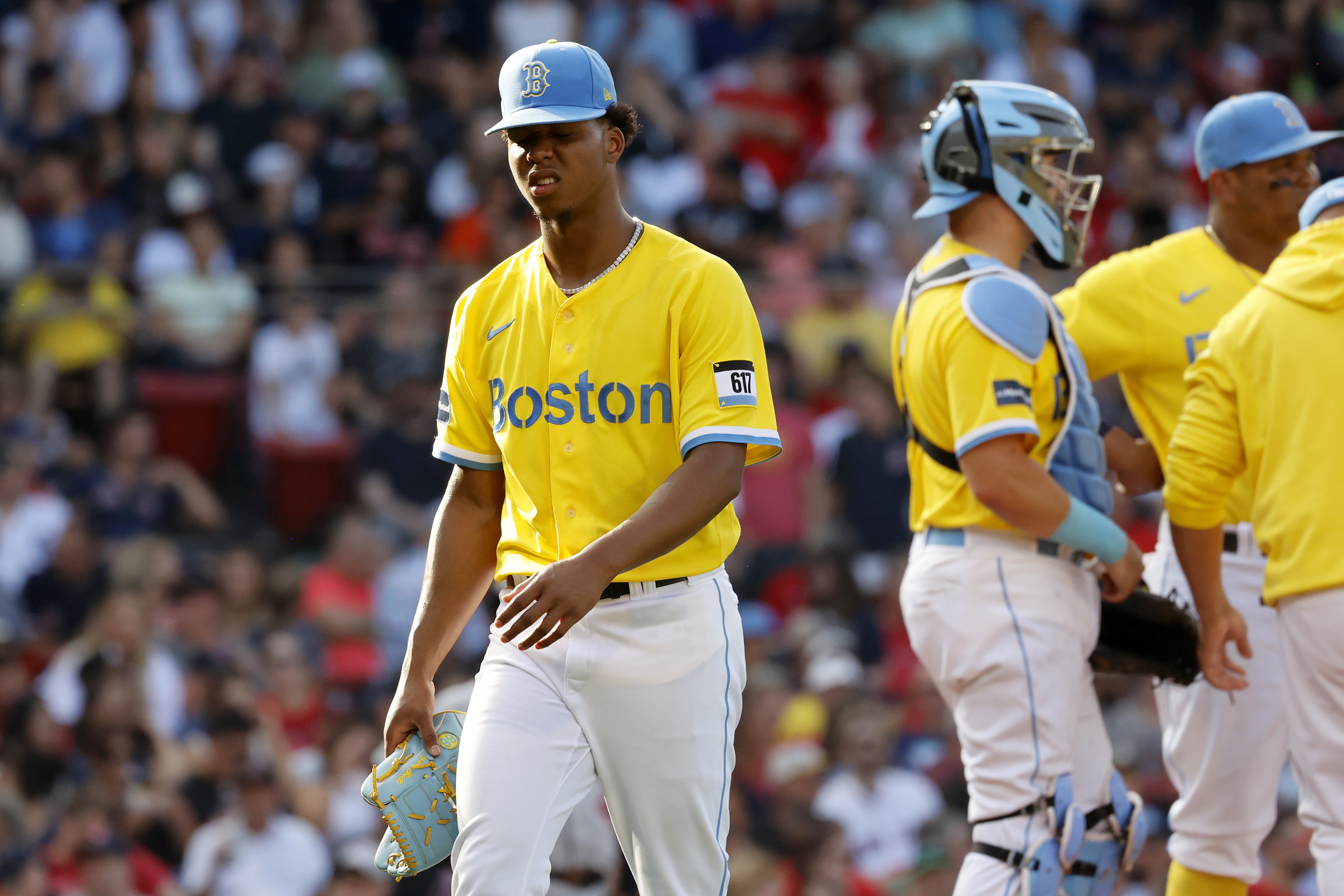 red sox yellow and blue uniforms
