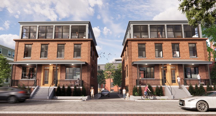 An architectural rendering of The Townhouses
at Carleton West. They will built on a former single surface parking lot.