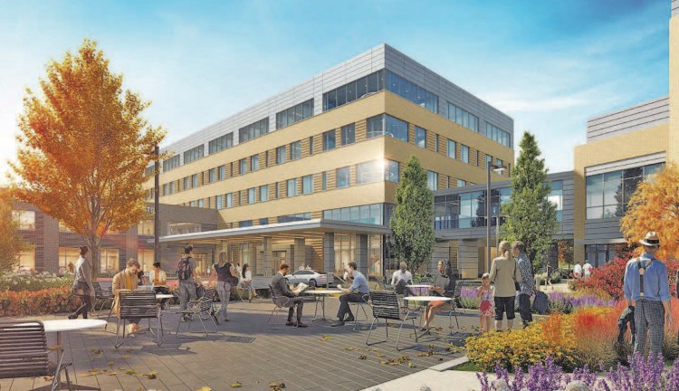 The medical campus at Rock Row will be anchored by New England Cancer Specialists. It is at the rear of the development with its own natural space with gardens and strolling paths.